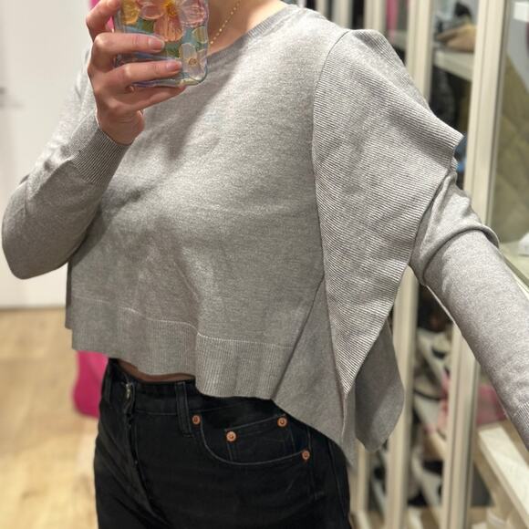 Zara grey one shoulder ruffle crop sweater. Size small NWT - Picture 8 of 11